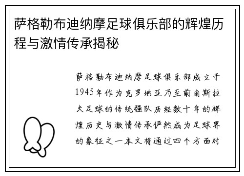 萨格勒布迪纳摩足球俱乐部的辉煌历程与激情传承揭秘