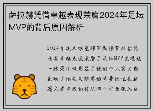 萨拉赫凭借卓越表现荣膺2024年足坛MVP的背后原因解析